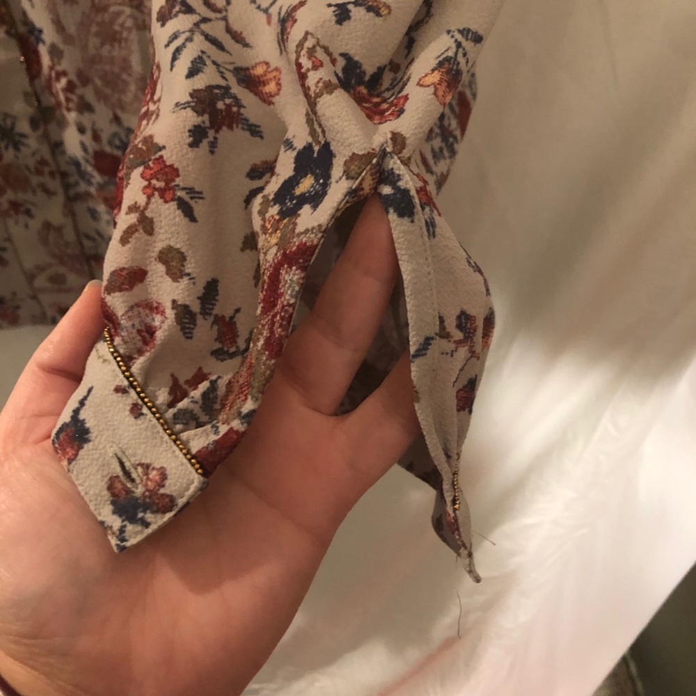 Dressbarn Printed Beaded Trim Long Sleeve Blouse - Picture 5 of 7